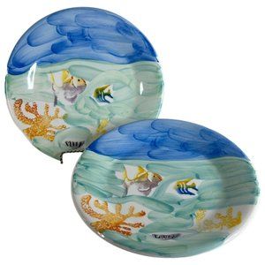 2 Ceramics San Marciano Dinner Plates Fish Theme Made Italy Ceramic Hand Painted
